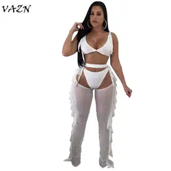 VAZN Для женщин 2018 Горячие модные, пикантные 3 шт. Для женщин Сплошной 2 шт. нижнее белье 1 шт. длинные брюки Bodycon набор 2047