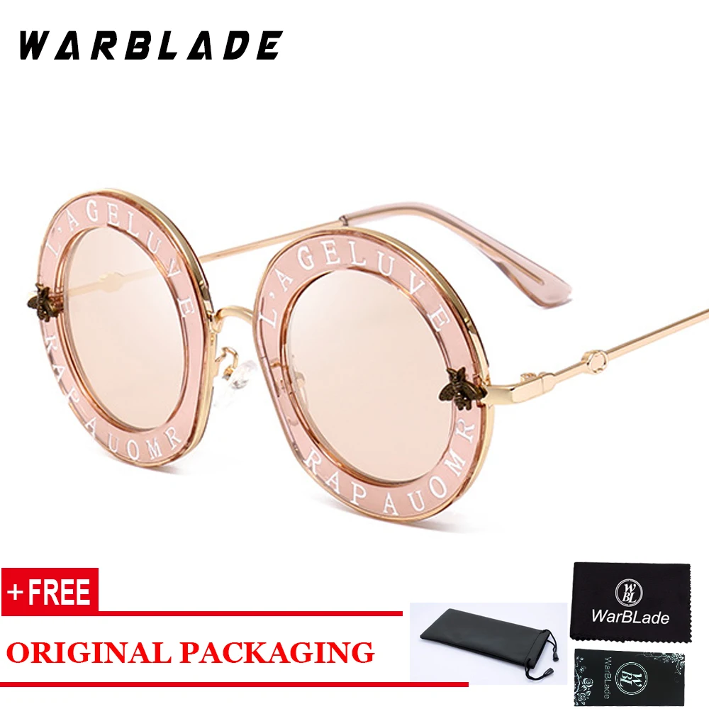 round sunglasses women WarBLade Retro Round English Letters Little Bees Sunglasses Fashion Brand Designer Metal Frame Sun Glasses Women Shades Oculos women's sunglasses Sunglasses