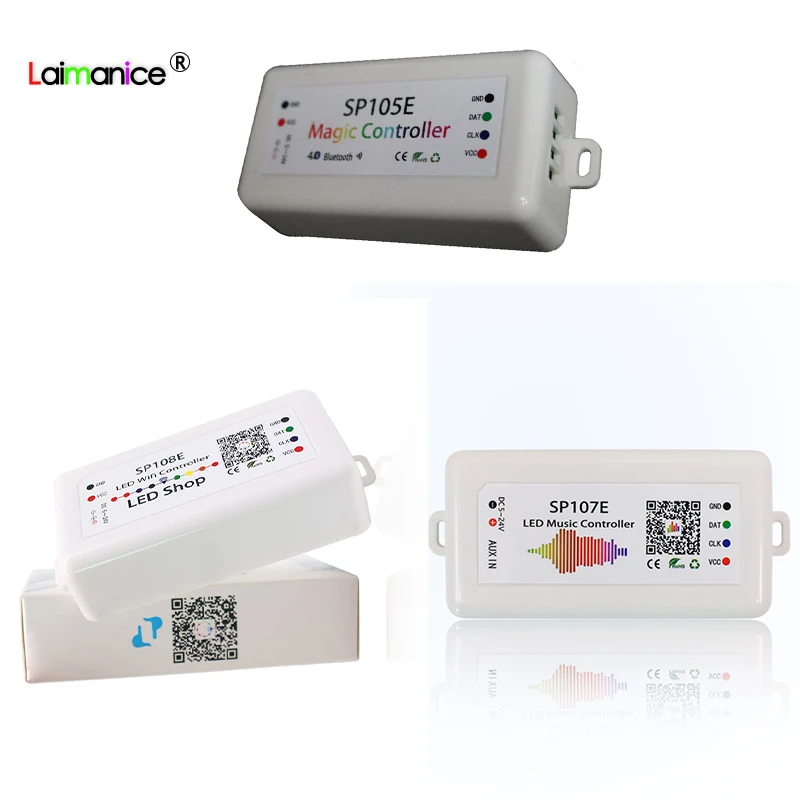 

SP108E Wifi WS2811 WS2812B Led Music Controller SP107E SK6812 SP105E Bluetooth APA102 WS2801 IC Pixels Led Strip DC5-24V