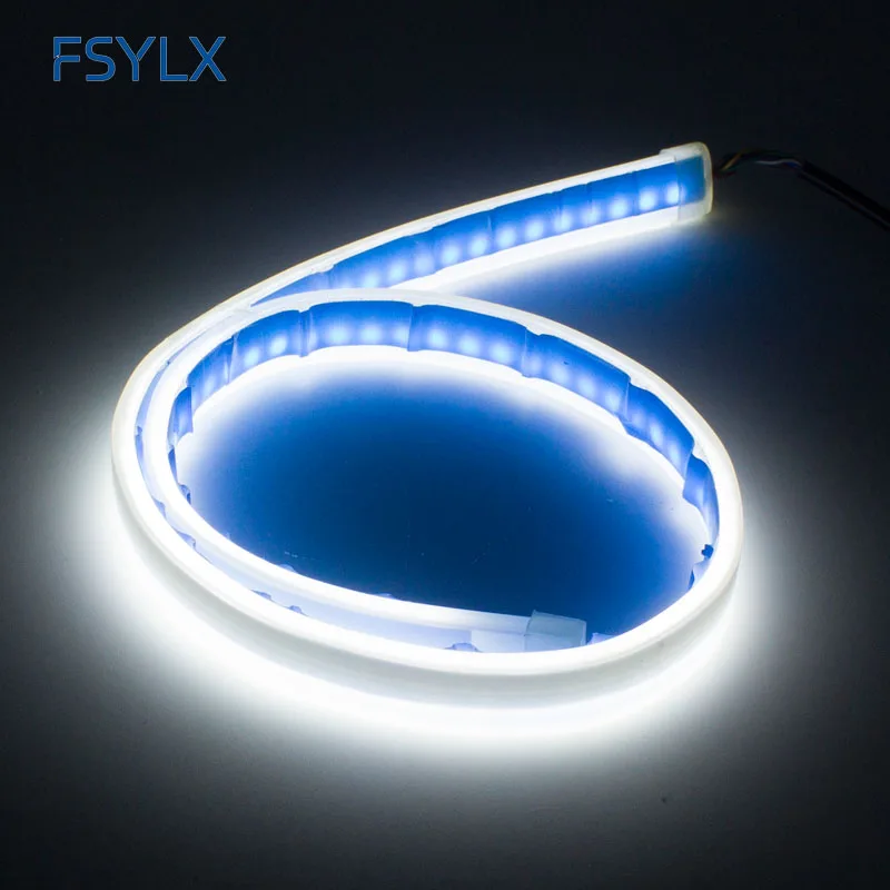2x Car DRL LED Daytime Running Lights lamps for car White Turn Signal Yellow Guide Strip for Headlight Front decorative light (10)