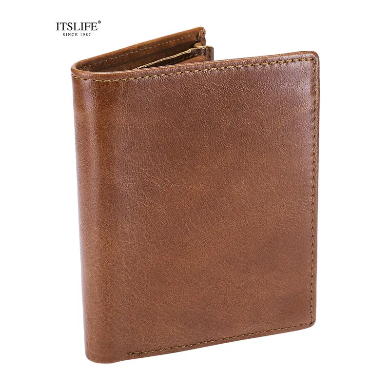 Mens New Genuine leather wallet bifold coin purse vertical male card holder cowhide compact mens ...