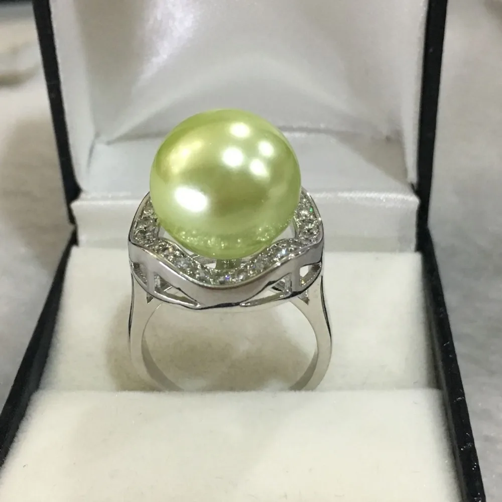 New fashon lady's exquisite silver plated inlay crystal 14mm grass green shell pearl ring SIZE 7/8/9/10 | Украшения и