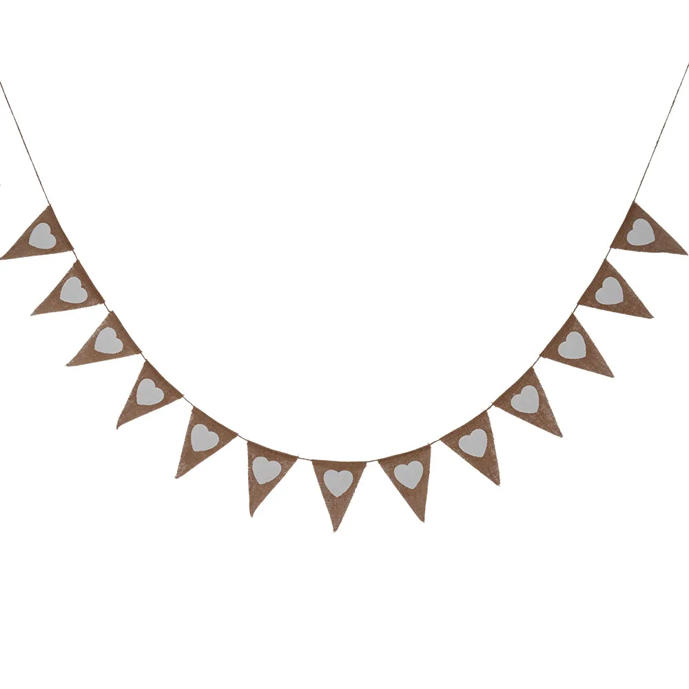 

13pcs/set Love Heart Linen Pennant Banners Birthday Party Wedding Home Decors with Jute Rope Flax Triangular Event Burlap Flags