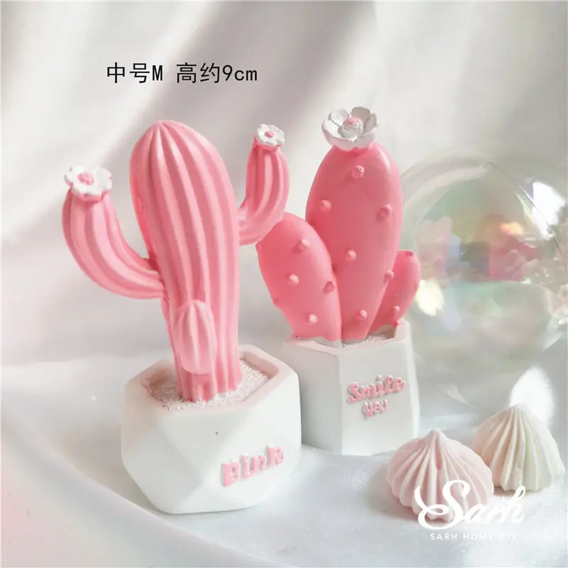 2pcs pink cactus set Розовый Зеленый Кактус Украшения Зеркальные шары Торт Топперы на День святого Валентина день детей день рождения принадлежности милые подарки - Цвет: 2pcs pink cactus set