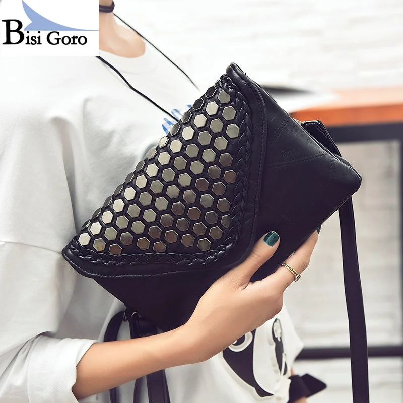 

New 2017 Women Bags Casual Rivet Women Messenger Bag Women PU Leather Handbags Women Famous Brands Shoudler Bag Clutch Bags