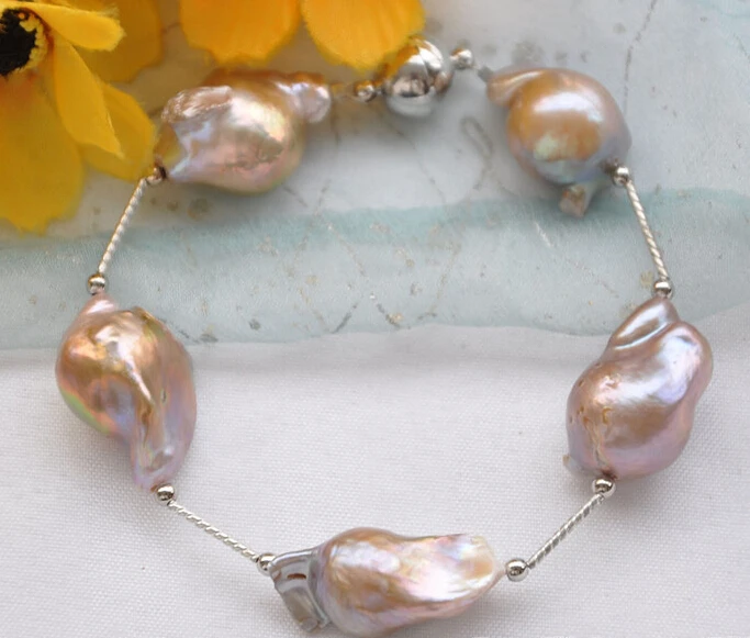 

09750 lavender BAROQUE KESHI REBORN PEARL gild 5star bracelet