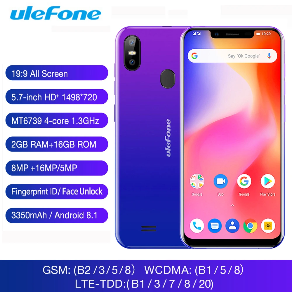 

Ulefone S10 Pro 2GB 16GB Mobile Phone Android 8.1 5.7'' 19:9 16MP 3350mAh OTG Face Unlock Fingerprint ID 4G Dual SIM Smartphone