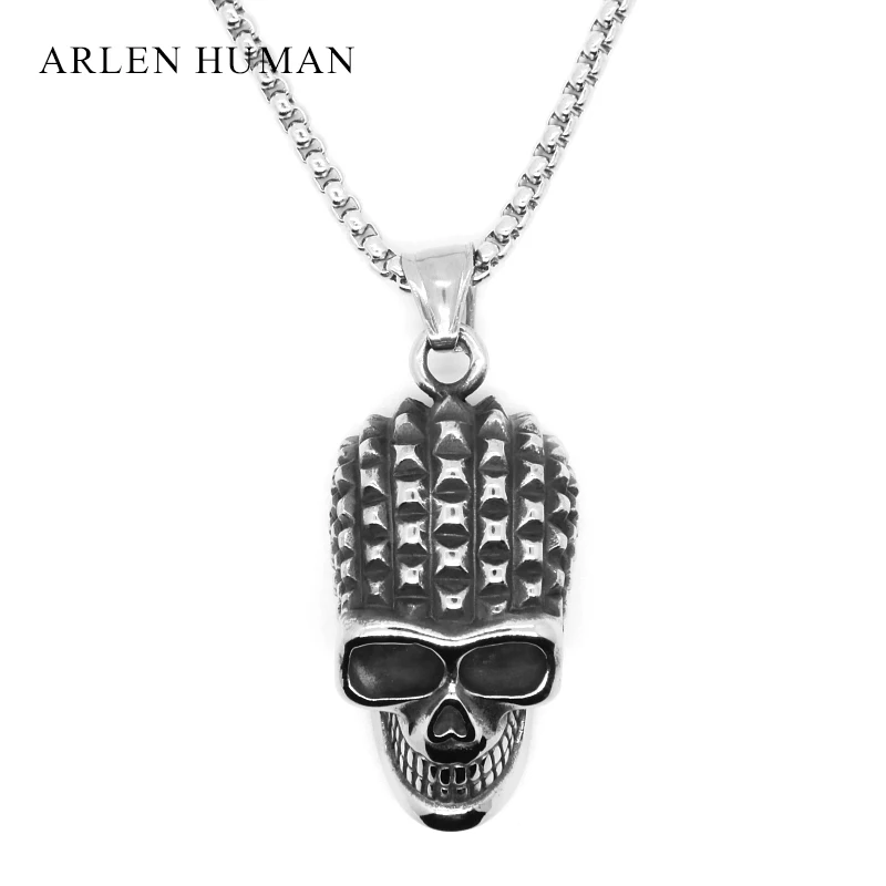 Punk Stainless Steel Skull Pendant Necklace Stainless Steel Chain Skull