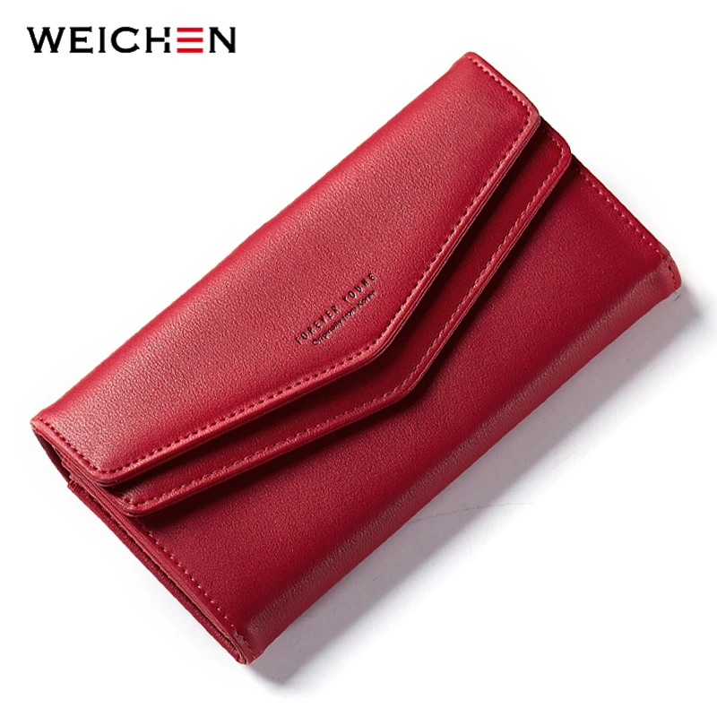 WEICHEN New Geometric Envelope Clutch Wallet For Women Female Leather font b Purse b font Card