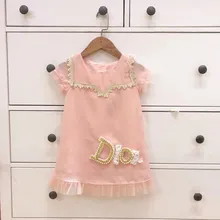 Коллекция года, модное Летнее нарядное платье для девочек розовое платье принцессы высококачественные детские однотонные платья милые детские платья с бисером для девочек