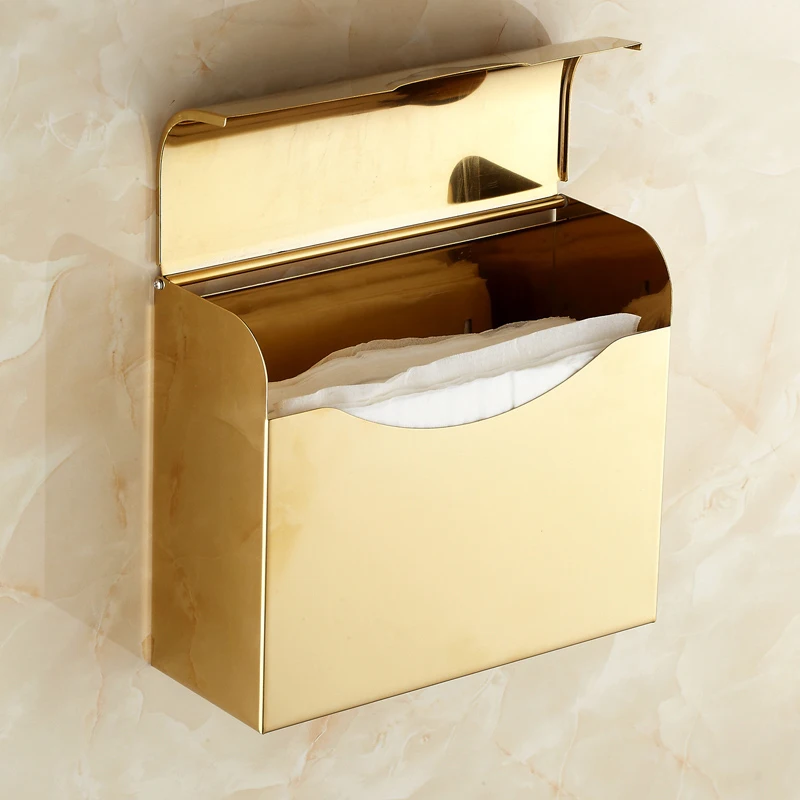 

Free Shipping European Style Gold Plated WC Paper Holder Toilet Paper Holder Toilet Tissue Box Bathroom Accessories