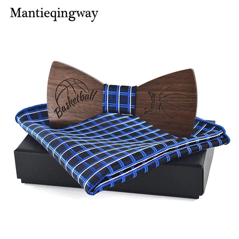 Mantieqingway деревянная бабочка + комплекты носовых платков для мужского костюма