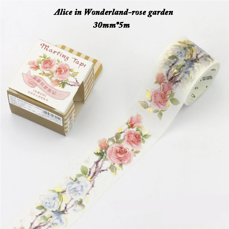 

1Roll 30mm*5m Romantic Rose Flowers Bronzing Decorative Adhesive Plants Tape Masking Tape For Home Notebook Scrapbooking Sticker