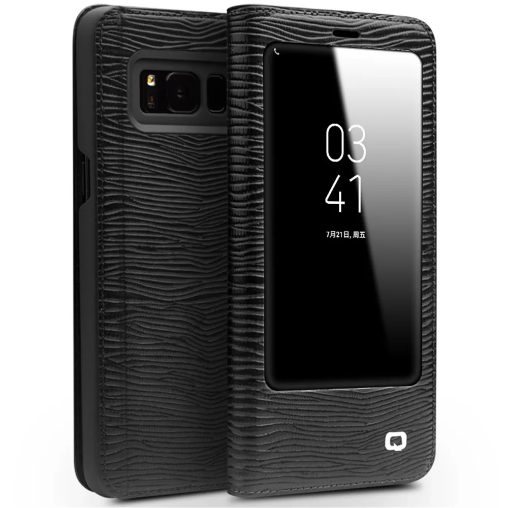 QIALINO Genuine cowhide Flip Bag sleep wake function for Samsung font b S8 b font Plus