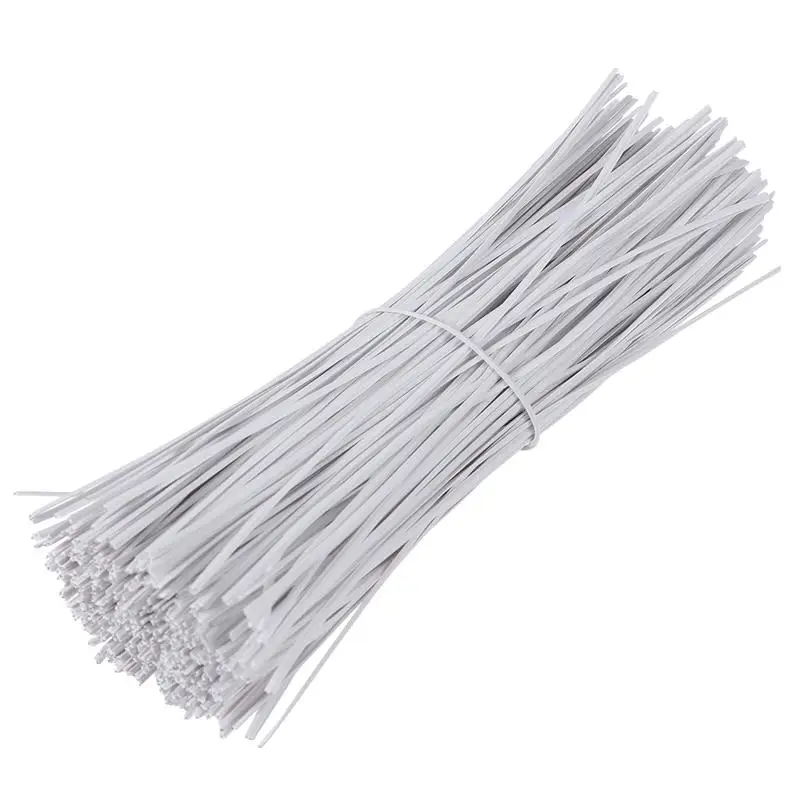 

500pcs 15cm Coated Iron Wire Plastic Twist Ties Cable Wrap Organizer Ties (White)