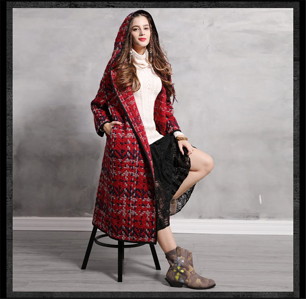 Vintage Hooded Women Wool Coats 2018 Winter Long Coat WomanOpen Stitch Red Jacket Women Xasaco Feminino Outwear Thicken (11)