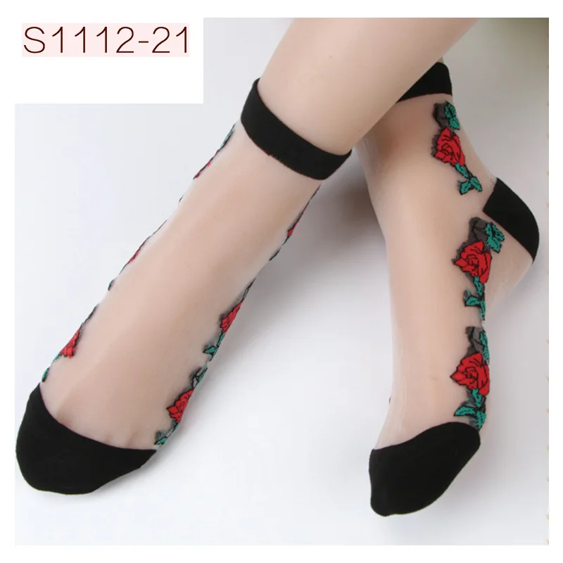 Женские носки NEST, 5 пар/партия, хлопок, вискоза, красная роза, тонкие повседневные женские носки, 21-25 см, свободный размер, принт, женские носки - Цвет: 5 pairs