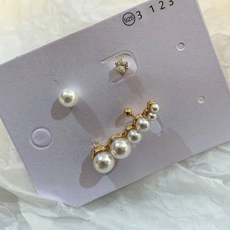 

Korean Design Asymmetry Crawl Pearl Ear Cuff Earrings Women Fashion Jewelry 3pcs/ set Ear Line Clip on Earrings with Piercing