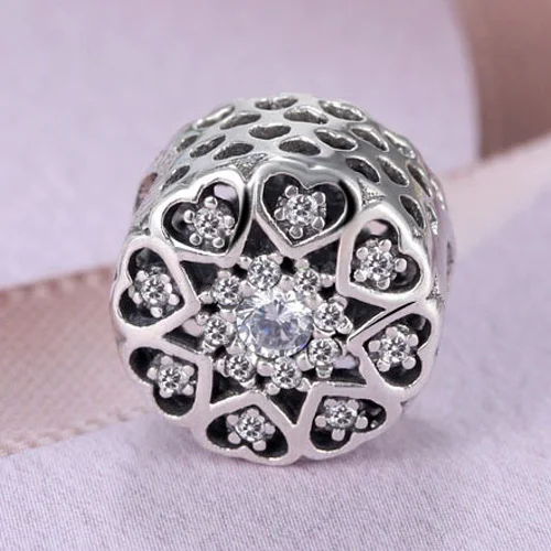 

Authentic 925 Sterling Silver Bead Charm Openwork Love Heart Bloom With Crystal Beads Fit Pandora Bracelet Diy Jewelry