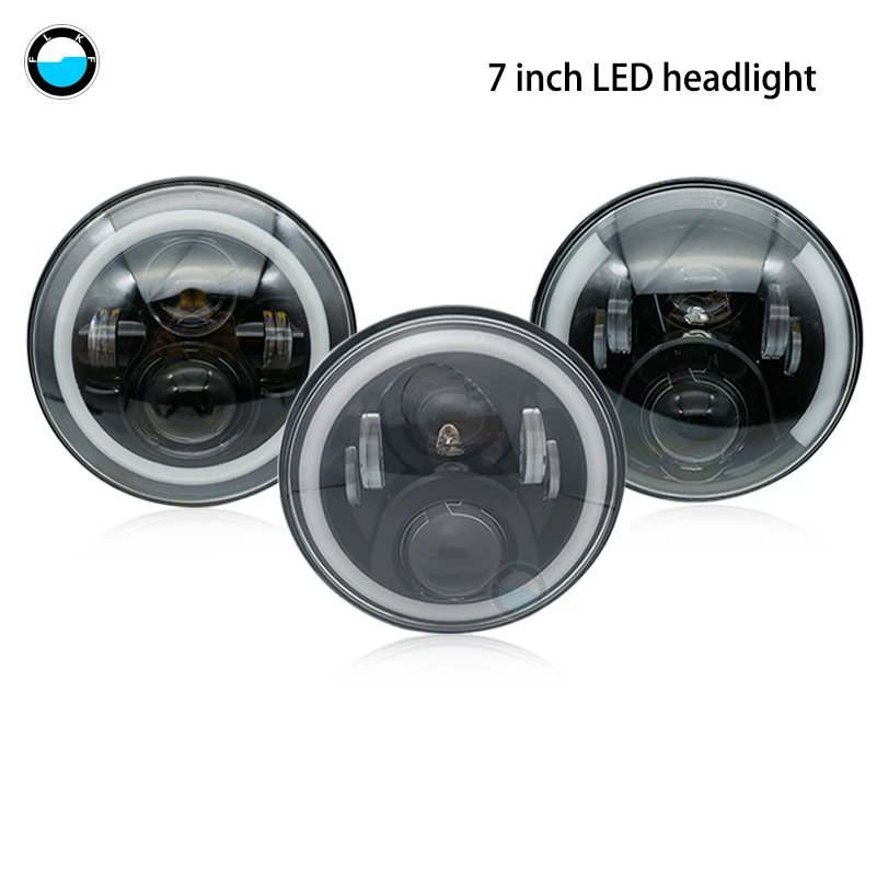 

7inch Round Led Headlight High Low Beam Light Halo Angle Eyes DRL Headlamp For motorcycle Chopper Cafe Racer Bobber Curisers.