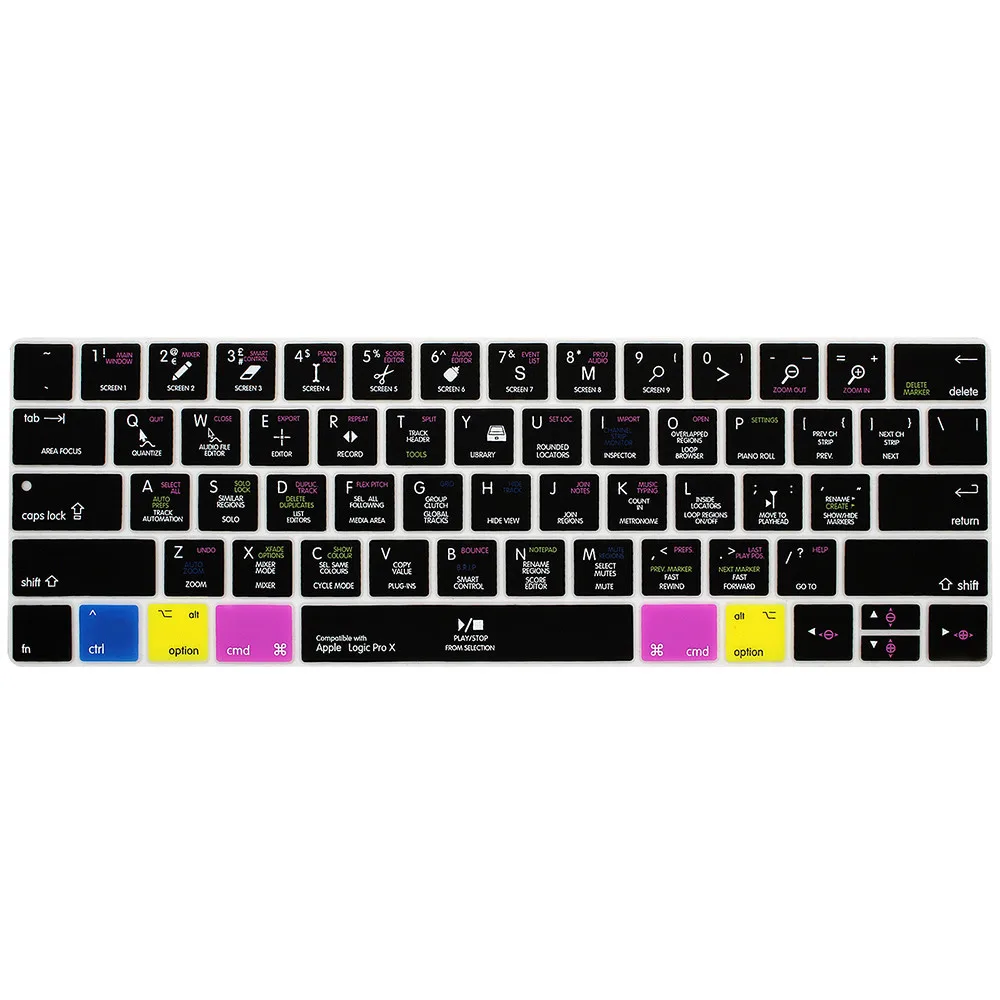 

New Black Laptop Keyboard Cover Logic Pro X Shortcut key Keyboard Cover Skin For iMac ,Macbook Pro Air 13 15 2018