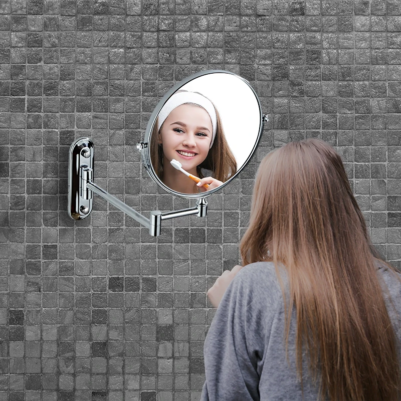 Bath Mirror Led Cosmetic Mirror 1X/5X Magnification Wall Mounted Adjustable Makeup Mirror Dual Arm Extend 2-Face Bathroom Mirror