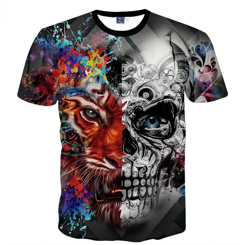 Мужская 3d футболка YFFUSHI с коротким рукавом и принтом Fire Skull Двусторонняя Футболка