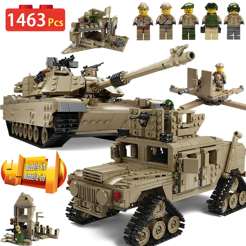 

KAZI New Theme Tank Building Blocks 1463pcs Building Blocks M1A2 ABRAMS MBT KY10000 1 Change 2 Toy Tank Models Toys For Children