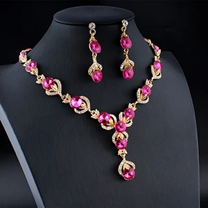 Jiayijiaduo, классический красный кристалл, ожерелье, серьги, ювелирный набор, золотой цвет, для благородных женщин, свадебные украшения, подарок, вечерние, Прямая поставка - Окраска металла: 1