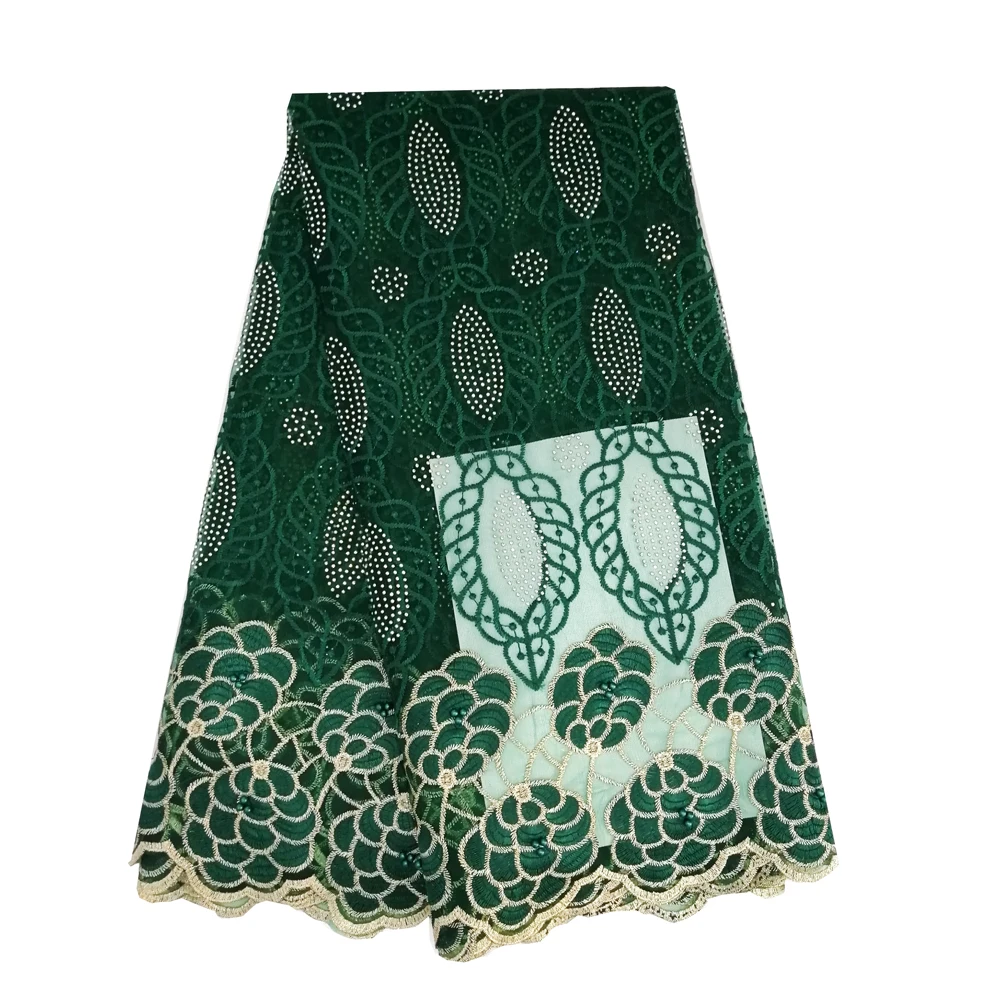 

5 Yards/lot green lace fabric embroidered beads stones african lace fabric for sewing dress high quality french net lace fabric