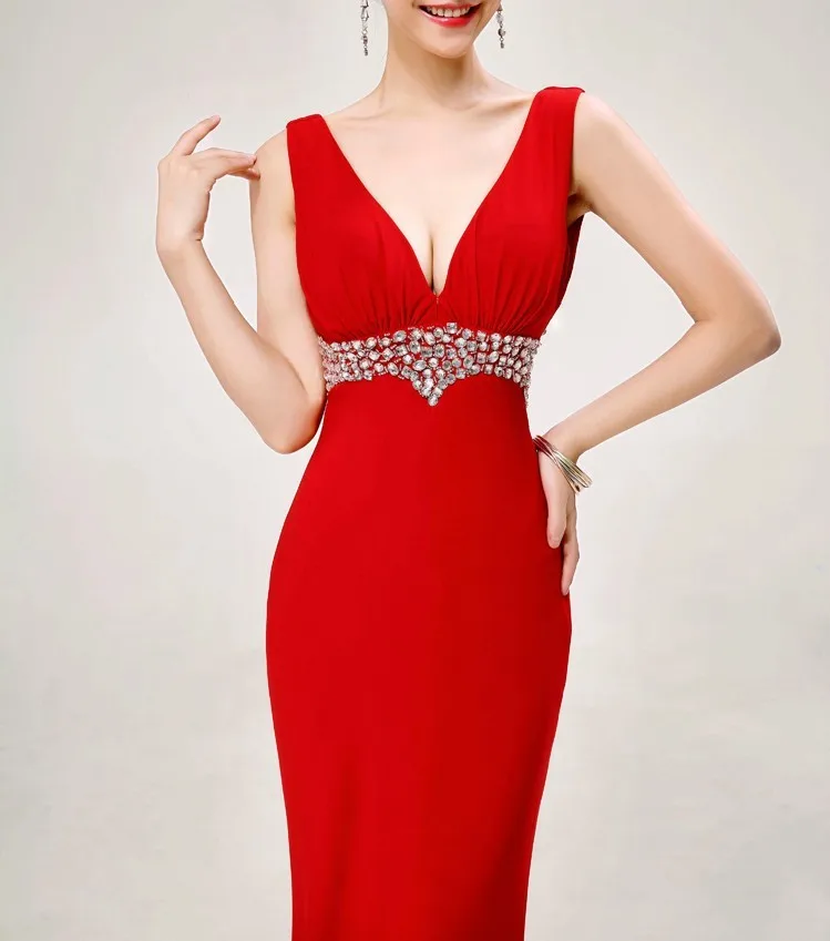 Вечерние трикотаж с v-образным вырезом, Длинные вечерние платья, vestido de festa robe de soiree H0286