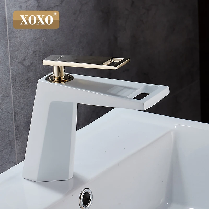 Online XOXO schwarz weiß bad basinfaucet Hohl form bad Wasserfall armaturen einzigen handgriff wasser mischbatterie 80015