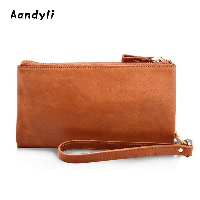 

Multi-function Leather Men's and Women Wallet Cowhide Coin purse Hand bag Double Zipper Purses Card holder