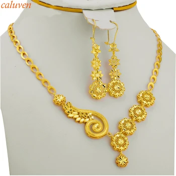 

Ethiopian Dubai Jewelry Sets Necklace/Earring Sets for Women/Girls Gold Color Small Flowers Arab/African Jewelry Party Gifts
