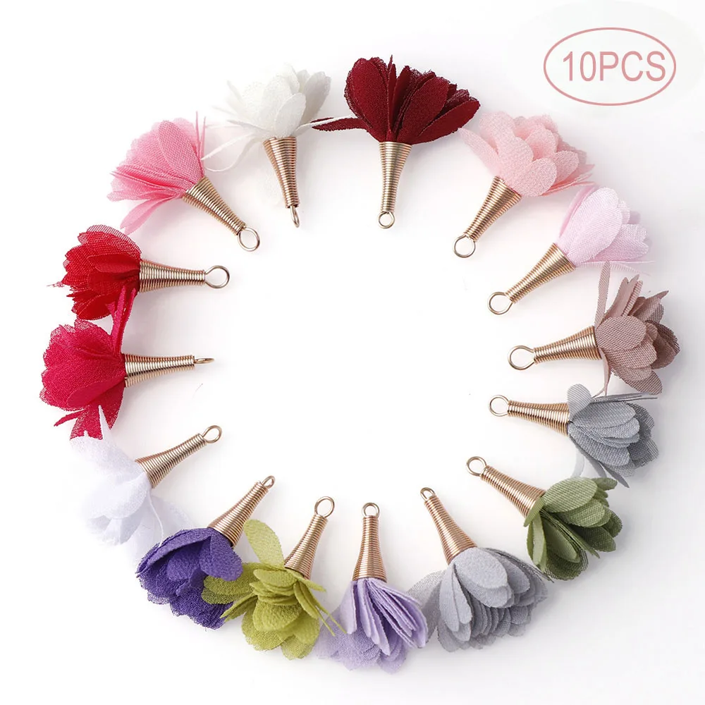 Мода 10 шт./лот, разноцветный шелковый цветок, шарм, кисточка для рукоделия, серьги, ожерелье, фурнитура для изготовления ювелирных изделий - Цвет: mix color