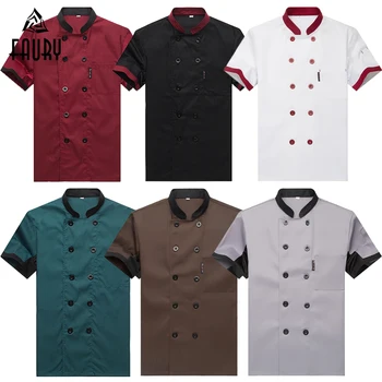 

Breathable Mesh Patchwork Short Sleeve Check Kitchen Cooking Uniforms Catering Hotel Restaurant Waiter Work Clothing Overalls