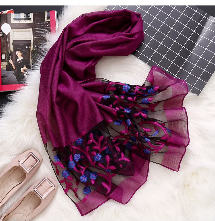 Осенний и зимний женский шарф с вырезами, цветочный шарф, весенний летний дорожный солнцезащитный платок, имитация шелка и шерсти, пляжное полотенце