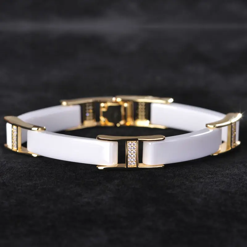 

Madrry Luxury Square Ceramic Bracelet Women Masculino Bridal Wedding Wrist Braccialetto Oro Plated White Black Polished Schmuck