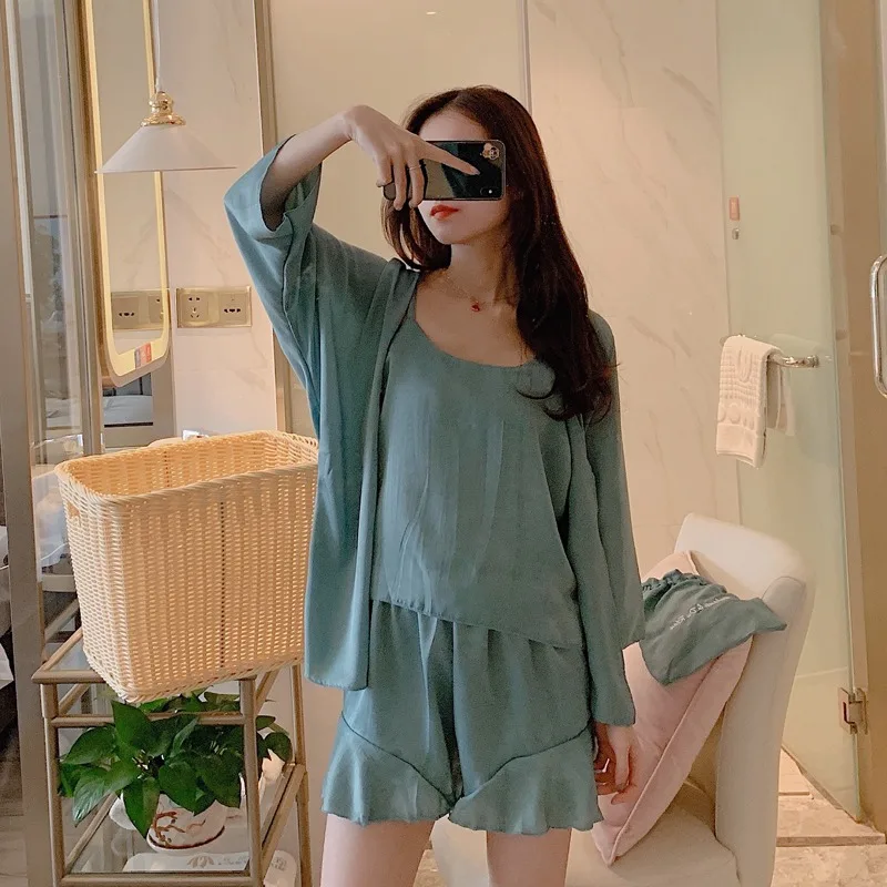 

4PCS Sexy Silk Satin Shorts Pajama Sets for Women 2019 Summer Sleepwear Suit Femme Loungewear Homewear Pijama Mujer Home Clothes