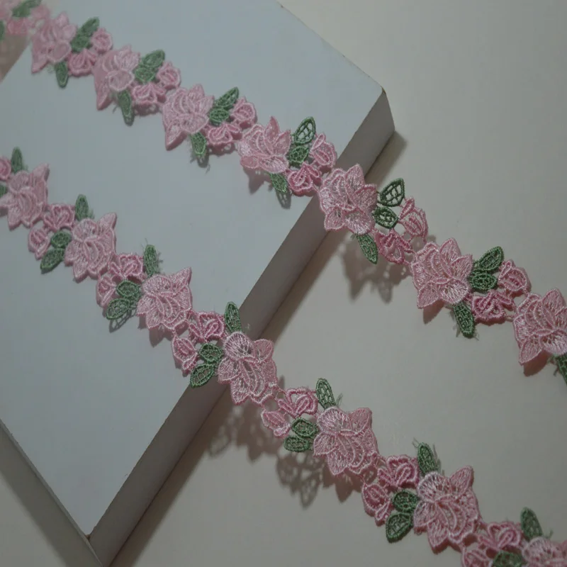 5 ярдов/партия 3,5 см розовый цветочный зеленый лист волнистые высокого качества Венецианские кружева отделка для одежды и свадьбы
