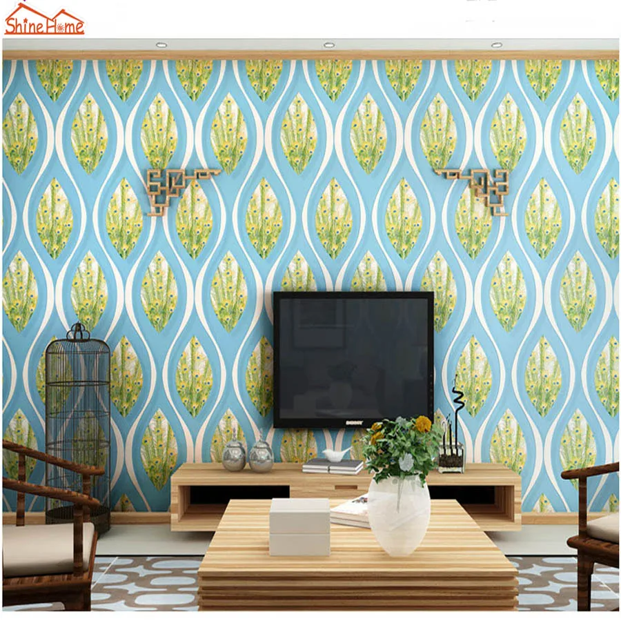 

ShineHome-10m Peacock Feather Damask Large 3D Wall Murals Wall Paper Home Decor Living Room Bedroom Baby Wallpaper-Roll-Size