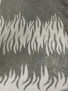 

Hot selling glued glitter sequins lace fabric yaking -92630 African French net tulle Lace Fabric for party