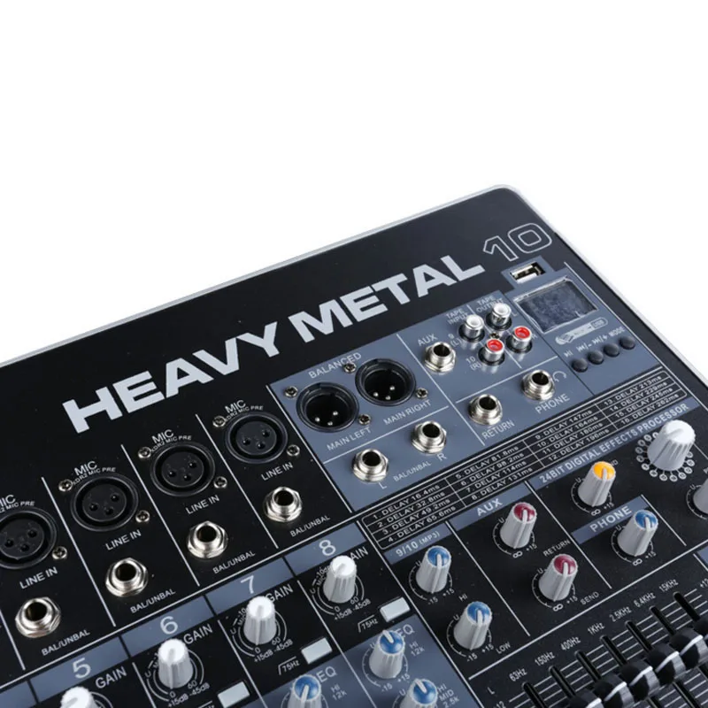10 Channel Mixer 48V Two Groups of Effect Balance