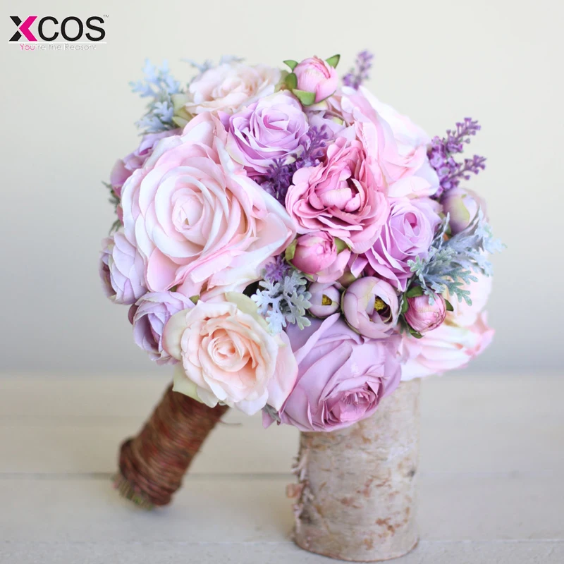 

New 2018 Silk Wedding Flowers Garden Bouquet Home Decor Flowers Bridesmaid Bouquets Roses Pink Purple Bridal Bouquet