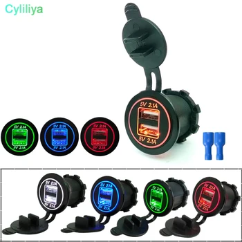 

by DHL/Fedex 100pcs DC 12V/24V Dual Port Car USB Charger 4.2A Power Outlet For Car Boat Mobile Phones Led Light For Motorcycle