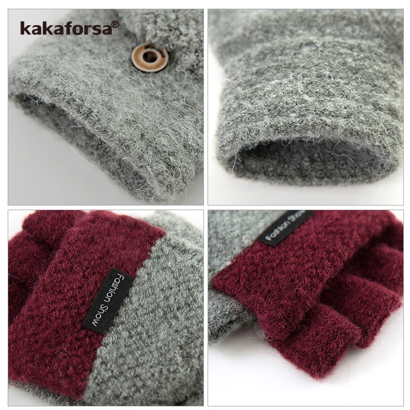 Kakaforsa/Женские Толстые мужские перчатки без пальцев, мужские шерстяные зимние теплые открытые митенки для пальцев, новые теплые перчатки для пальцев