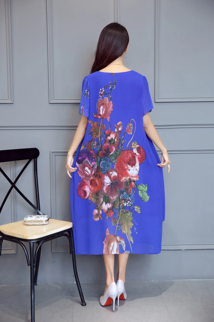 AYUNSUE Vestidos Verano плюс размер шифоновое платье женские цветочные платья Летнее Длинное повседневное свободное пляжное платье с цветочным принтом Jurken KJ076