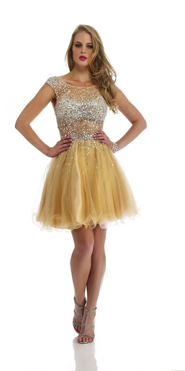 2015 Time-limited Cocktail Homecoming Dress Hot Sexy Sheer A-line Tulle Beading Cute Sweet Dresses Zipper Back x162 | Свадьбы и