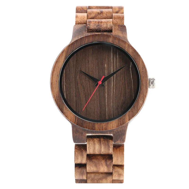 Simple Men Hand-made Natural Wooden Quartz Watches Brown/Black Dial Wood Watchband Bracelet Clasp Casual Wristwatch Gift Male