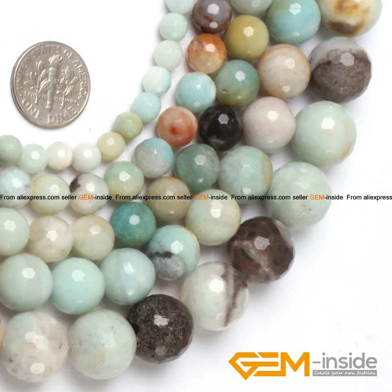 

Round Faceted Amazonite Stone Beads Natural Stone Beads DIY Loose Bead For Jewelry Making Bracelet Making Strand 15" Wholesale!